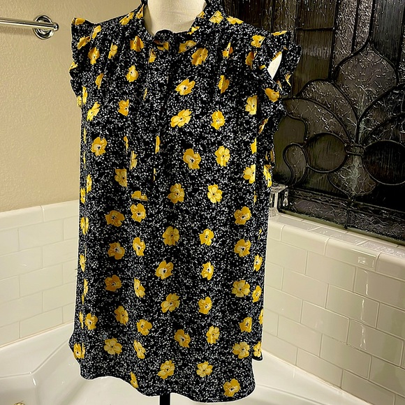 LOFT Navy and yellow Floral Top. Sz Large . NEW condition - Picture 1 of 5